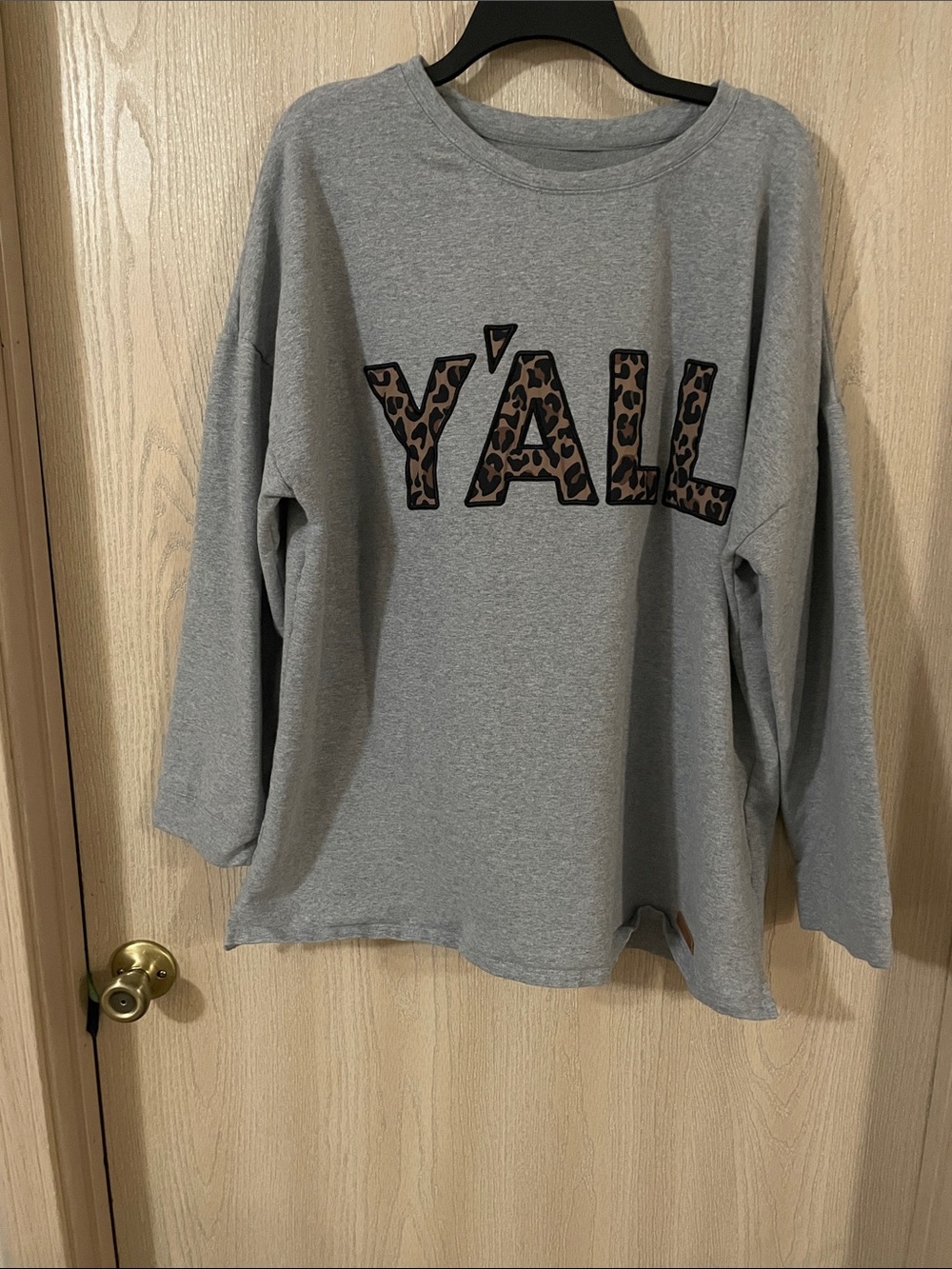 Grey 'Y'ALL' Leopard-Print Graphic Sweatshirt